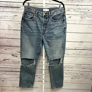 Topshop Distressed Denim Dad Jeans with Button Fly 32
